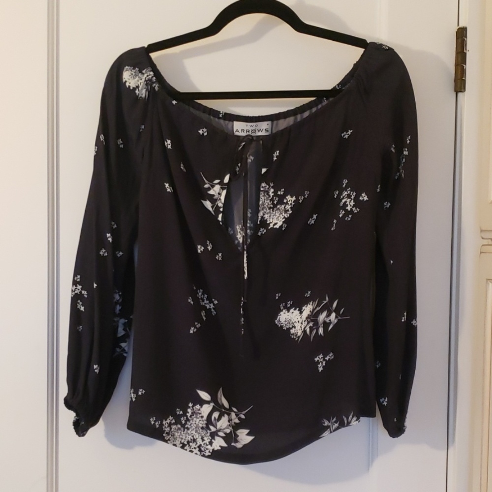 Off-the-shoulder Navy and white floral top
